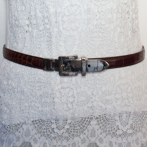 Joan & David Silver Buckle Calfskin Belt Sz. S